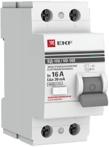 Выключатель дифференциального тока УЗО EKF PROxima ВД-100 2п 16А 30мА 4,5,кА тип AC фото Выключатель дифференциального тока УЗО EKF PROxima ВД-100 2п 16А 30мА 4,5,кА тип AC картинка